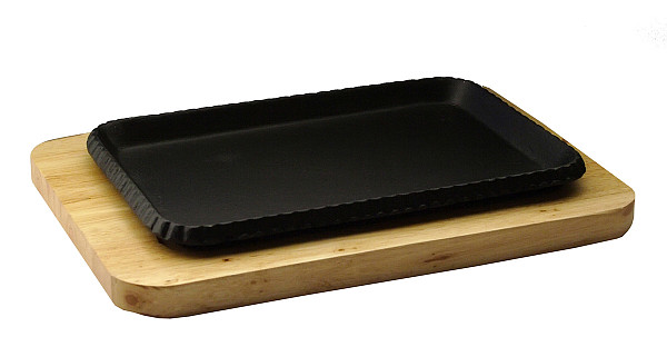 Сковорода прямоугольная на деревянной подставке Luxstahl 260х170 мм [DSU-S-26cm] фото