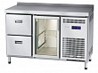 Холодильный стол Abat СХС-60-01 неохлаждаемая столешница с бортом (дверь-стекло, ящики 1/2)