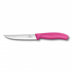 Нож для стейка и пиццы Victorinox розовая ручка, волнистое лезвие, 12 см в Санкт-Петербурге фото