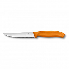 Нож для стейка и пиццы Victorinox оранжевая ручка, волнистое лезвие, 12 см в Санкт-Петербурге фото