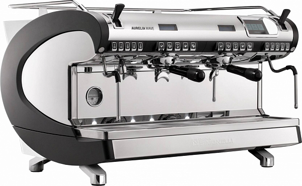 Рожковая кофемашина Nuova Simonelli Aurelia WAVE T3 2Gr 380V черная+самоочистка+паровоздушный кран+высокие группы (151238) фото