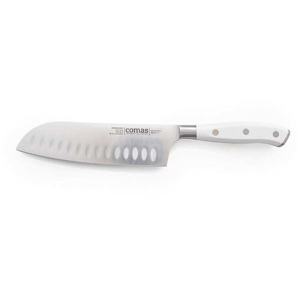 Нож Сантоку Comas 18 см, L 30 см, нерж. сталь / АБС-пластик, цвет ручки белый, Marble (8111) фото