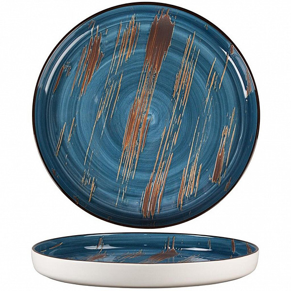 Тарелка с бортом P.L. Proff Cuisine Texture Dark Blue Lines 28 см, h 3,1 см фото