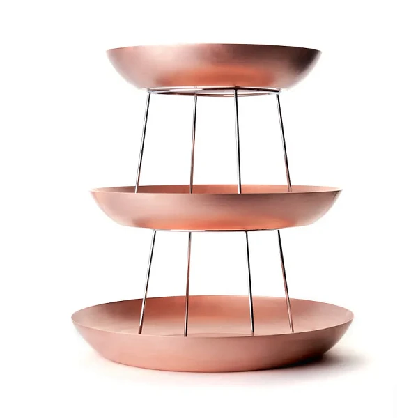 Блюдо для морепродуктов трехъярусное медное Gibco 30/35/40х44 см Купер фото