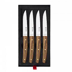 Набор ножей для стейка Icel 4 предмета, ручки из оливы с латунными заклепками 43700.ST06000.004 в Санкт-Петербурге, фото